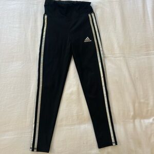 adidas Black Girls' Leggings with Shimmer Silver Side Stripes